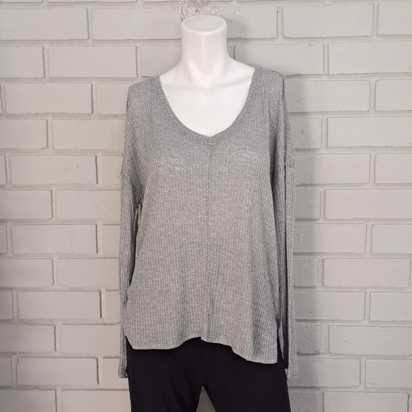 Gibson Tops - Gibson Look Grey Oversized Waffle Knit Long Sleeve Top. Size XS NWT